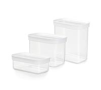 Emsa Optima Dry Food - Set 3 Recipientes Herméticos de Plástico Rectangular, higiénico, fácil apilamiento, tapa cierre a presión y bordes antideslizantes, sin BPA, apto lavavajillas