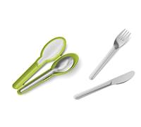 Emsa Set de cubiertos para llevar con funda Clip & Go - Juego de 3 cubiertos de acero inoxidable, diseño compacto, tenedor, cuchillo, cuchara, con funda protectora, apto para lavavajillas, 18/10