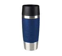 Emsa Taza térmica, Mantiene calor 4 h y frío 8 h, Acero inoxidable con base antideslizante y zona de agarre de silicona con letras grabadas, Azul, 1 Unidad (Paquette de 1)