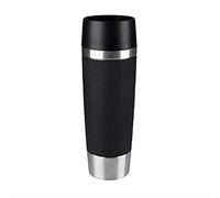 Emsa Travel Mug Grande Taza Termo, 0.5 L, Acero Inoxidable/Silicona, Plateado/Negro