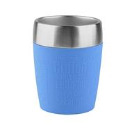 Emsa Travel Mug - Taza térmica de 0,2 l, mantiene la temperatura, acero inoxidable con base antideslizante y zona de agarre de silicona con letras grabadas, color azul