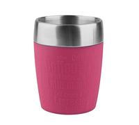 Emsa Travel Mug - Taza térmica de 0,2 l, mantiene la temperatura, acero inoxidable con base antideslizante y zona de agarre de silicona con letras grabadas, color rosa