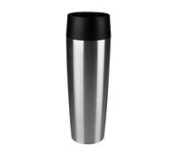 Emsa Travel Mug - Taza térmica de 0,5 l, mantiene calor 4 h y frío 8 h, acero inoxidable con base antideslizante y zona de agarre de silicona con letras grabadas, color gris