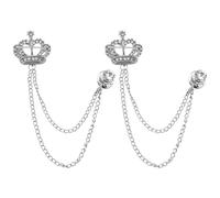 EMSea 2PCS Paquete Broches Corona Broche Cadena con Borla Corona para Regalos Hombres Broche Solapa con Corbata Punk Cadena Colgante Collar Diamantes Imitación Pin Cadena Plateado
