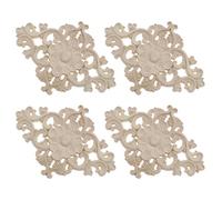 EMSea 4 apliques tallados de madera sin pintar Onlay adorno de muebles de madera decoración de forma de flor para muebles del hogar, gabinete de pared, espejo de puerta de 15 x 10,5 cm