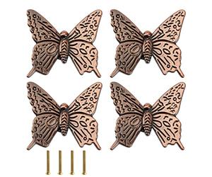 EMSea 4 manijas de cajón de mariposa creativa perilla de cajón en forma de mariposa perilla de gabinete manijas para gabinete cajón armario armario caja de madera caja de 43 x 40 x 16 mm bronce rojo