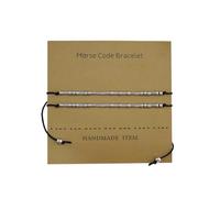 EMSea Juego de 2 pulseras ajustables de código morse con dije de cuentas de plata para parejas, con tarjeta de descifrado, 29 cm, Cobre