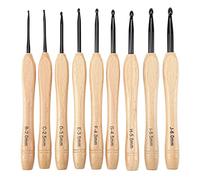 EMSea Juego de 9 agujas de tejer con mango plano ergonómico y mango de madera para ganchillo, suministros ligeros de ganchillo de 2 a 6 mm