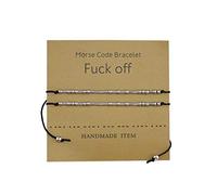 EMSea - Lote de 2 pulseras de código morse ajustables con cuentas de cobre, para parejas, para joyas de amistad, (Fuck Off/I Love You/Best Bitches), Fuck off, Plata de ley Plata