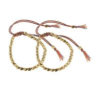 EMSea Pulsera de cuerda trenzada de cuentas de cobre tibetano, hecha a mano con borla colorida de la suerte, unisex, tamaño ajustable, 2 unidades, 17-30 cm, Cobre