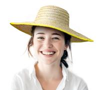 EMSECKO Sombrero de paja clásico para hombre y mujer. El sombrero de paja está hecho 100% de pajitas. Protector solar sin acumulación de calor. Sombrero Panamá, amarillo, 59