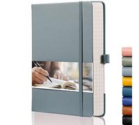 EMSHIO Cuaderno A5 con rayas de color negro con forro de tapa dura cuero vegano papel grueso de 120 g m² con 256 páginas bloc de notas de viaje trabajo de escritura 213 x 15 cm color gris y azul
