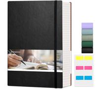 EMSHOI Cuaderno A4-400 páginas, 100 g/m², grueso rayado, cuaderno de notas diario de cuero vegano de tapa blanda para mujeres y hombres, trabajo, escuela, oficina, escritura, notas adhesivas (21,5 x