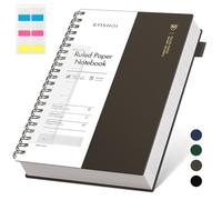 EMSHOI Cuaderno A4 con rayas universitarias, bloc de notas en espiral, 150 hojas/300 páginas, 100 g/m², cubierta de PVC, notas adhesivas, bolsillo, lazo para bolígrafo, regla, marcapáginas, diario