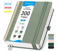EMSHOI Cuaderno A4, cuaderno rayado universitario con espiral, bloc de notas de 150 hojas/300 páginas, 100 g/m², tapa dura, notas adhesivas, bolsillo, anillador, regla, marcador, diario rayado para