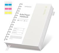 EMSHOI Cuaderno A5 con rayas universitarias, espiral, 150 hojas/300 páginas, 100 g/m², cubierta de PVC, notas adhesivas, bolsillo, lazo para bolígrafo, regla, marcapáginas, diario rayado para