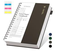 EMSHOI Cuaderno B5 a rayas con espiral, 300 páginas/150 hojas, multicolor, papel grueso de 100 g/m², tapa dura impermeable, diario de escritura unisex para trabajo, oficina y colegio, 19 x 25 cm, café
