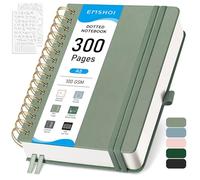 EMSHOI Cuaderno de puntos A5, bloc de notas en espiral, 150 hojas/300 páginas, 100 g/m², tapa dura, plantillas, bolsillo, bucle para bolígrafo, regla, marcapáginas, diario de cuadrícula de puntos para