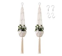 Emsmil 2Pcs Maceteros Colgante Macrame de Interior y Exterior con Ganchos Colgar 105cm Canasta Colgador para Plantas Macetas de Planta Suspensión de Pared de Techo para Jardín Hogar Blanco Crema