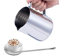 Emsmil 600ml Jarra para Leche Acero Inoxidable Plata Taza de Café para Espumar con Marca de Medición y Lápiz Artístico Jarritas Leche para Barista Cafetera Jarras Decorativas