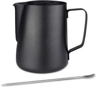 Emsmil Juego de jarra de leche de acero inoxidable de 900 ml, con medición de marca y latte, lápiz negro, jarra de leche barista, jarra de espuma para capuchino, espresso