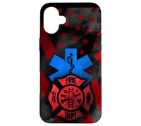 EMT EMS Bombero Rojo Humo Fire Rescue Bandera Americana Carcasa para iPhone 16 Plus