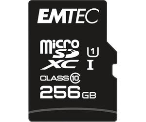 EMTEC ECMSDM256GXC10GP - Tarjeta microSD de Clase 10, Gama Elite Gold - UHS-I U1 - con Adaptador de Rendimiento, Velocidad de Lectura de hasta 90 MB/s, Color Negro y Dorado - 256 GB