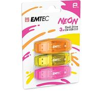 EMTEC - Memoria Flash USB 2.0 C410, Memoria Flash Drive de 8 GB, Lectura de 5 MB/S, Escritura de 15 MB/S, Compatible con USB 2.0, USB 3.0, Transparente neón neón con Tapa, Paquete de 3