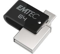 EMTEC - Memoria USB 2.0 de 64 GB, Doble USB T260B, Sistema de acople Giratorio de 360°, Velocidad de Lectura, 15 MB/s máximo, Velocidad de Escritura, 5 MB/s máximo, EMTEC