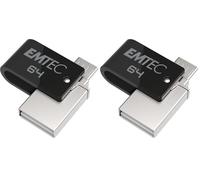 EMTEC - Memoria USB 2.0 de 64 GB, Doble USB T260B, Sistema de acople Giratorio de 360°, Velocidad de Lectura, 15 MB/s máximo, Velocidad de Escritura, 5 MB/s máximo, EMTEC (Paquete de 2)