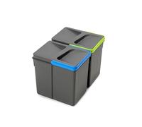 Emuca Basura, Cubos de Reciclaje para Base Recortable, Juego de 2 contenedores de Alto 216mm y Capacidad 6 litros, Gris, H 216 mm (2 x 6 L)