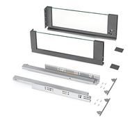 Emuca - Cajón exterior Vertex 40 kg con lateral de vidrio de altura 178 mm, 500 mm, Gris antracita, Acero y Aluminio y Cristal, 1 kit