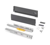 Emuca - Cajones extraibles para cocina Vertex Push Sincro con regulación 3D, H 131mm, 40kg, profundidad 350mm, Acero, Pintado gris antracita