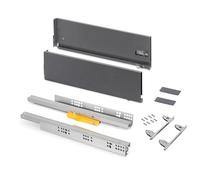 Emuca - Cajones extraibles para cocina Vertex Push Sincro con regulación 3D, H 178mm, 40kg, profundidad 350mm, Acero, Pintado gris antracita