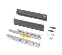 Emuca Cajón extraíble Vertex Push Sincro para cocina, regulación 3D, H93mm, 40kg, 450mm, gris