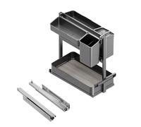 Emuca - Carro extraíble con cestas y accesorios Harmony con cierre suave, Módulo ancho 300mm alto 700mm, Acero y Madera, Gris antracita