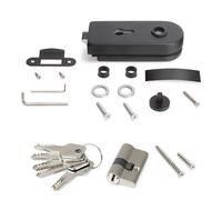 Emuca Cerradura para puerta de cristal con marco de madera, bombillo con llaves, puerta vidrio 8-12mm, acero y aluminio, pintado negro