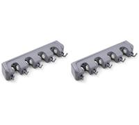 EMUCA - Colgador de escobas y fregonas, Escobero pared, Organizador escobas y fregonas, 4 huecos y 5 ganchos, plástico, gris (Paquete de 2)