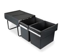 EMUCA - Contenedor de reciclaje para fijación inferior y extracción manual en mueble de cocina 2x15litros, Plástico, Negro