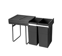 EMUCA - Contenedor de reciclaje para fijación inferior y extracción manual en mueble de cocina Recycle 2x25litros, Plástico, Negro