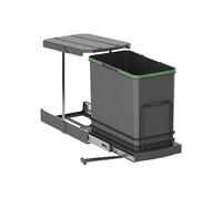 EMUCA - Contenedor de reciclaje para mueble de cocina, Cubos de basura bajo fregadero 24 L, fijación inferior y extracción manual/automática, Plástico gris antracita.