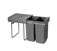Emuca - Contenedor de reciclaje para mueble de cocina, fijación inferior y extracción manual, Cubos de basura bajo fregadero 2x25litros, Plástico gris antracita