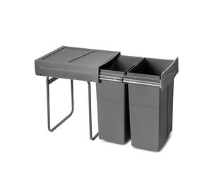 EMUCA - Contenedor de reciclaje para mueble de cocina, fijación inferior y extracción manual, Cubos de basura bajo fregadero 2x25litros, Plástico gris antracita