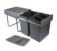 Emuca - Contenedor de reciclaje Recycle para cocina con tapa antiolores, 2 x 20 L, fijación inferior y extracción manual, Plástico, Gris Antracita