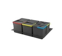 EMUCA - Contenedores de reciclaje, 12 L + 12 L + 6L + 6 L, módulo 800 mm, Plástico, Gris antracita, 4 ud. + Base