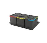 EMUCA - Contenedores de reciclaje, 15 L + 15 L + 7L + 7 L, módulo 800 mm, Plástico, Gris antracita, 4 ud. + Base