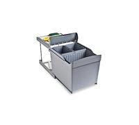 EMUCA - Contenedores de reciclaje para cocina, Cubos de basura bajo fregadero 1 x 16L + 2 x 7,5L, fijación inferior y extracción automática, Plástico gris