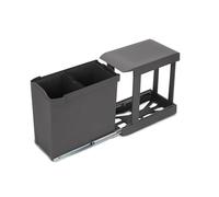 EMUCA - Contenedores de reciclaje para cocina, Cubos de basura bajo fregadero, 2x14L, fijación inferior y extracción automática, Acero y Plástico, Gris antracita