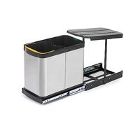 EMUCA - Contenedores de reciclaje Recycle Inox para cocina, Cubos de basura bajo fregadero 2 x 12 L, fijación inferior y extracción manual/automática.
