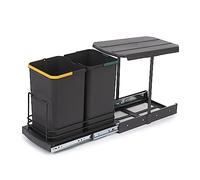 EMUCA - Contenedores de reciclaje Recycle para cocina, Cubos de basura bajo fregadero 2 x 12 L, fijación inferior y extracción manual/automática, Plástico gris antracita, 1 und